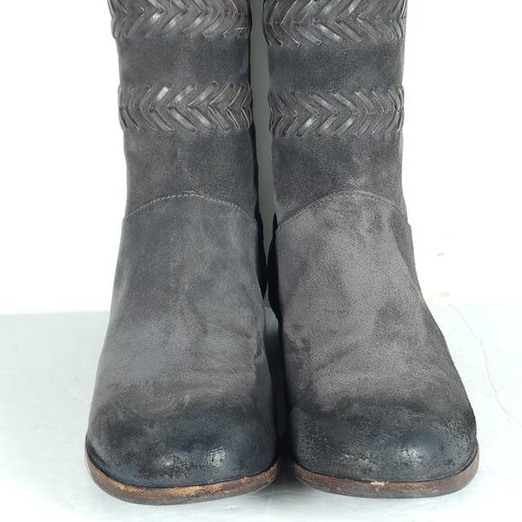UGG Women's Caylin US 7 Gray Burnished Suede Braided Zip Riding Boots - Picture 4 of 16